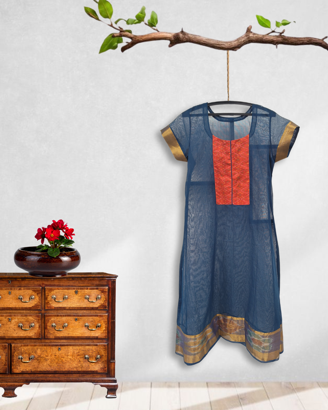 Mom & Daughters Narayanpet Family Set with Ikat Appliqué