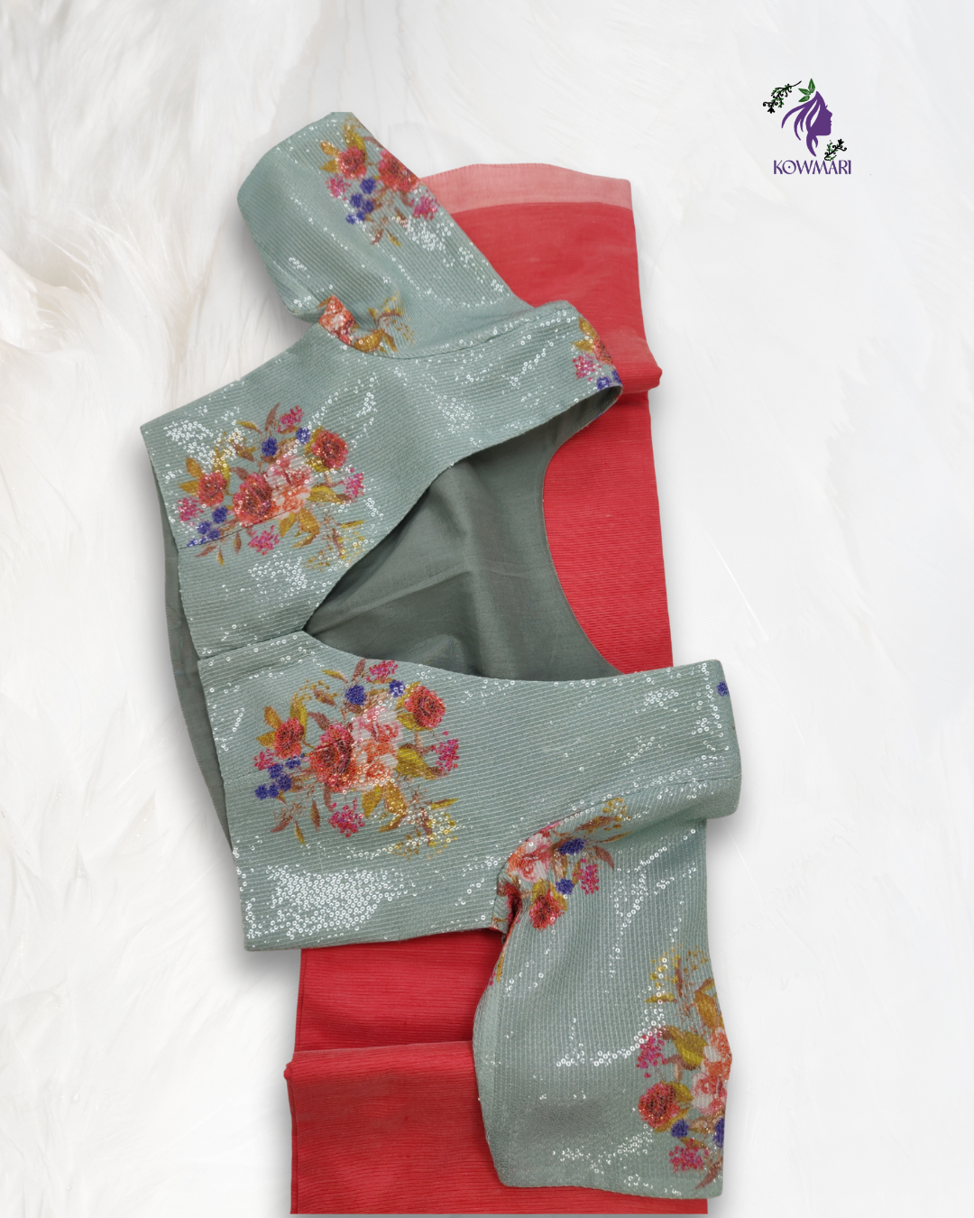 Mangalgiri saree paired with a sequin floral blouse.