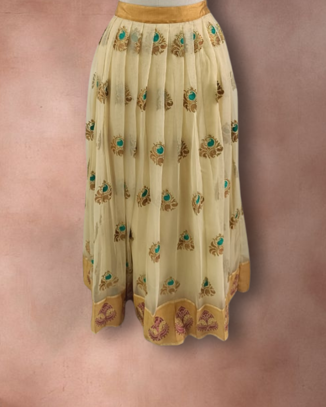 Teal Crepe Blouse with Fancy Net Lehenga Set