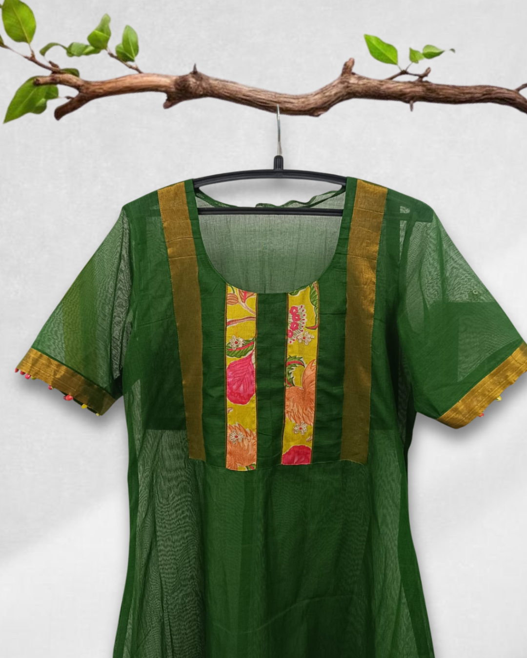 Mom & Daughter Duo Set β Green Narayanpet with Silk applique work