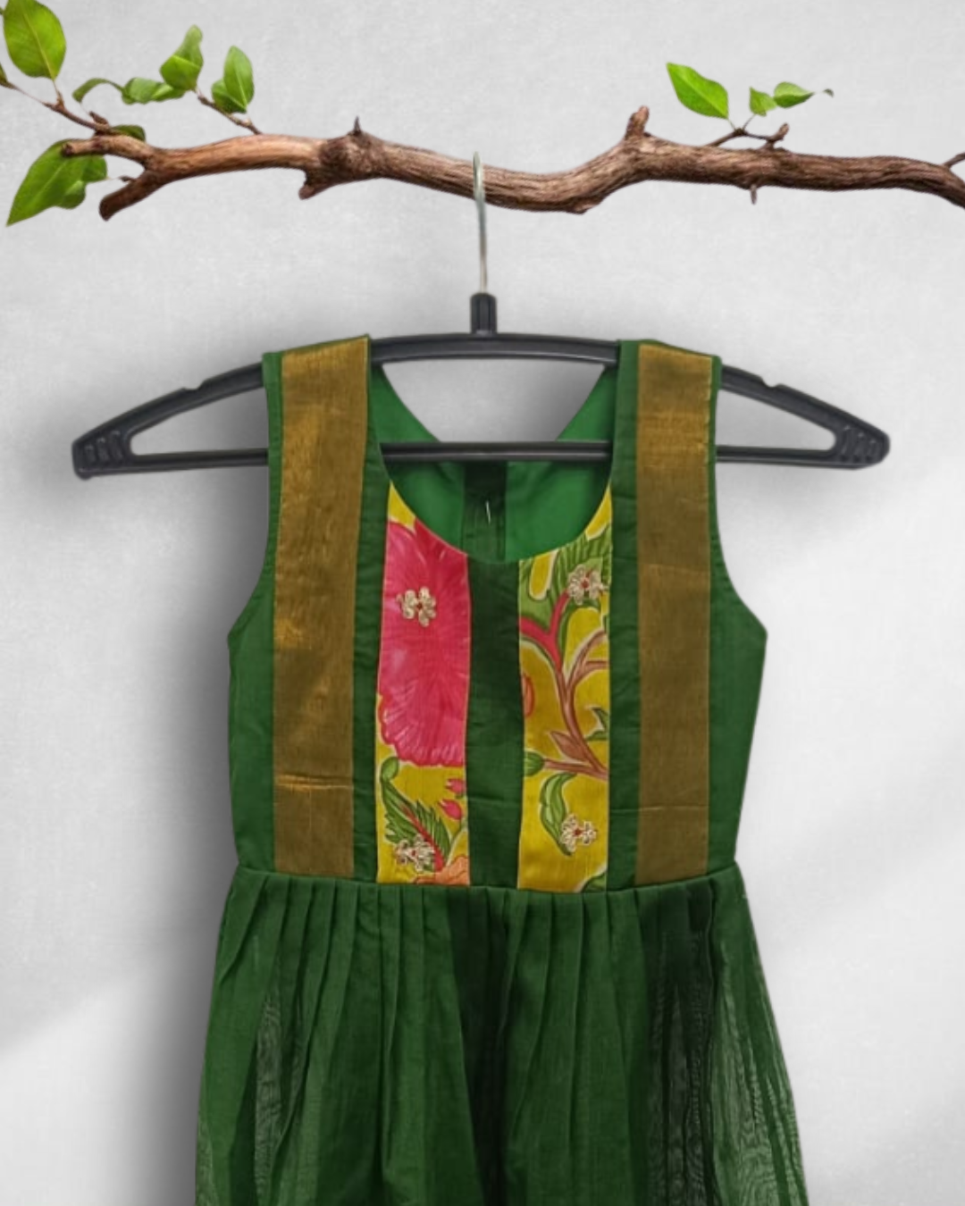 Mom & Daughter Duo Set β Green Narayanpet with Silk applique work