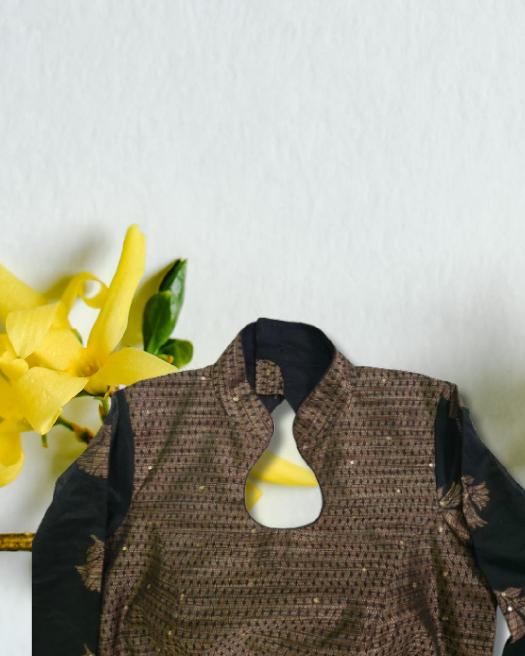 Black & Brown Keyhole Blouse – Khadi Fabric | Adjustable Fit (S to XXL