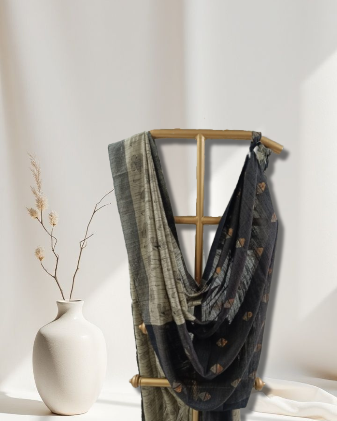 Black& beige Pure Matka Silk Saree