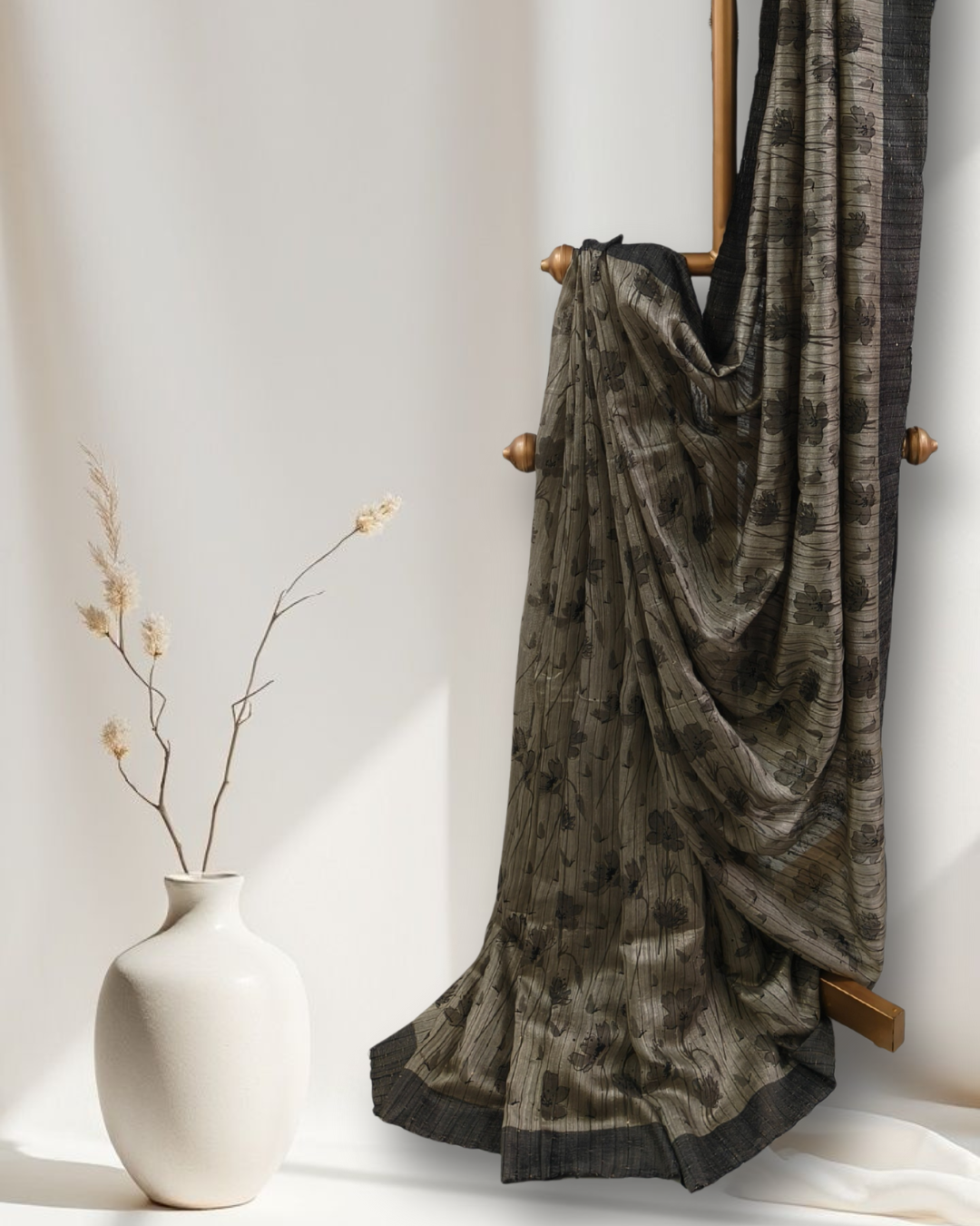 Black& beige Pure Matka Silk Saree