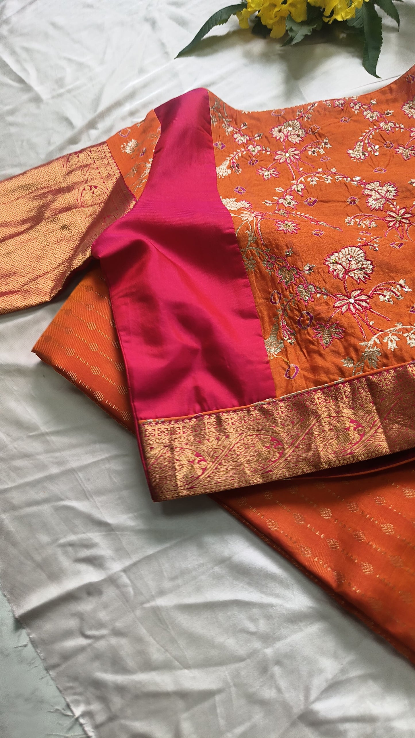 Orange & Pink Silk Saree with Rich Gold Zari