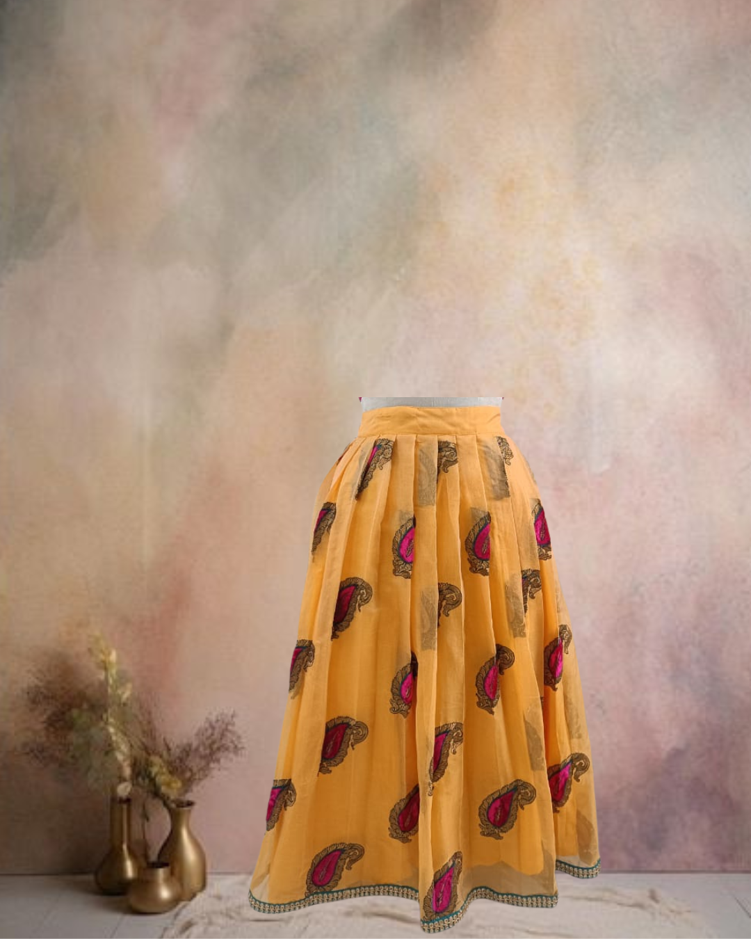 Girls Lehenga Set with Silk Blouse & Banaras Organza Skirt (Age 11–14 Years)