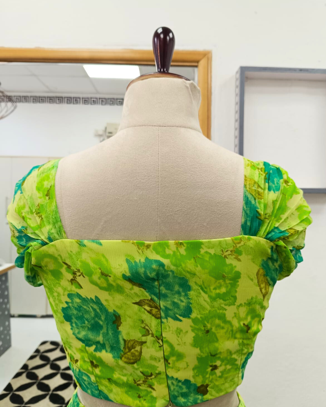 Lime Green Floral Chiffon Co-ord Set – Trendy Sleeve Crop Top & Flared Pants