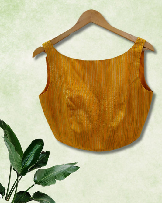 Mustard Yellow Linen Blouse – Adjustable Fit