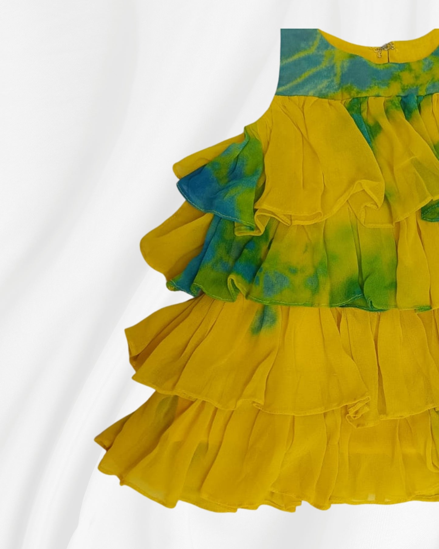 Yellow Ruffle Tie-Dye Baby Dress – Georgette Party Wear (3-6 Months)