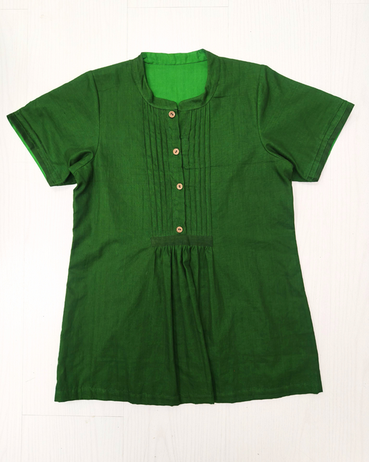 Dark Green Cotton Kurti Top
