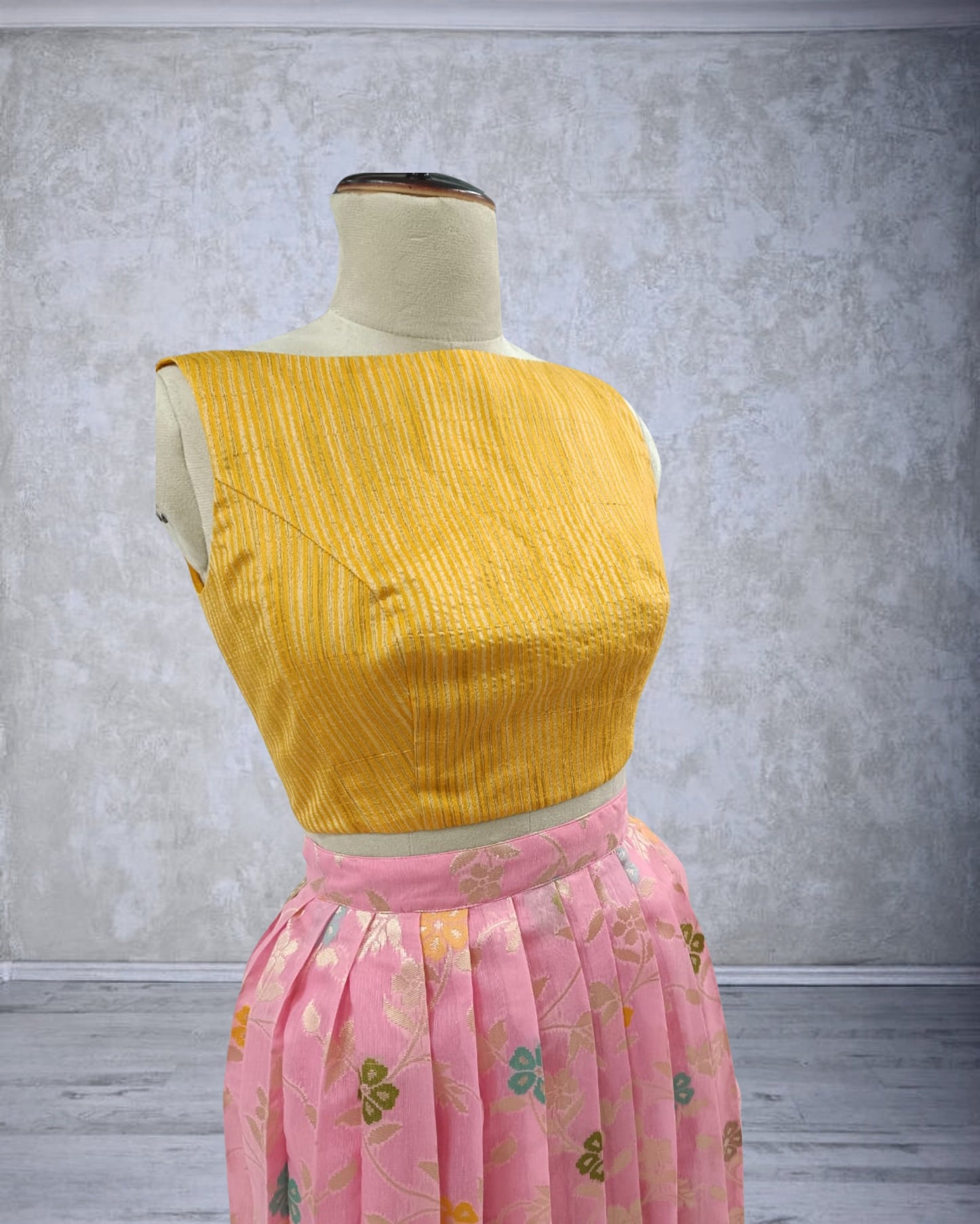 Girls Lehenga Set with Jute Blouse, Banaras Skirt &amp; Chiffon Dupatta (Age 11–14 Years)