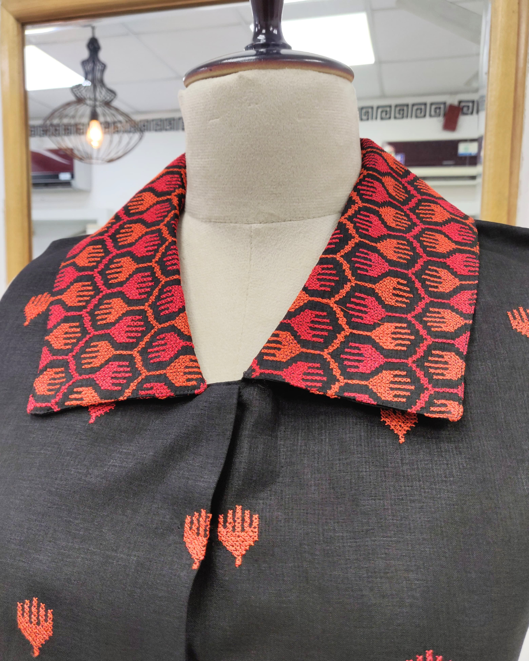 Black  Red Kutch Work Co-ord Set – Vest Coat & Wide-Leg Bottoms