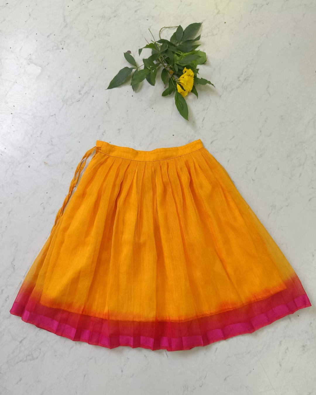 Pink Silk Blouse with Yellow Jute Lehenga Set