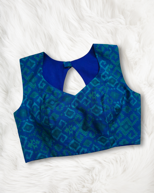 Indigo Ikkat Keyhole Blouse