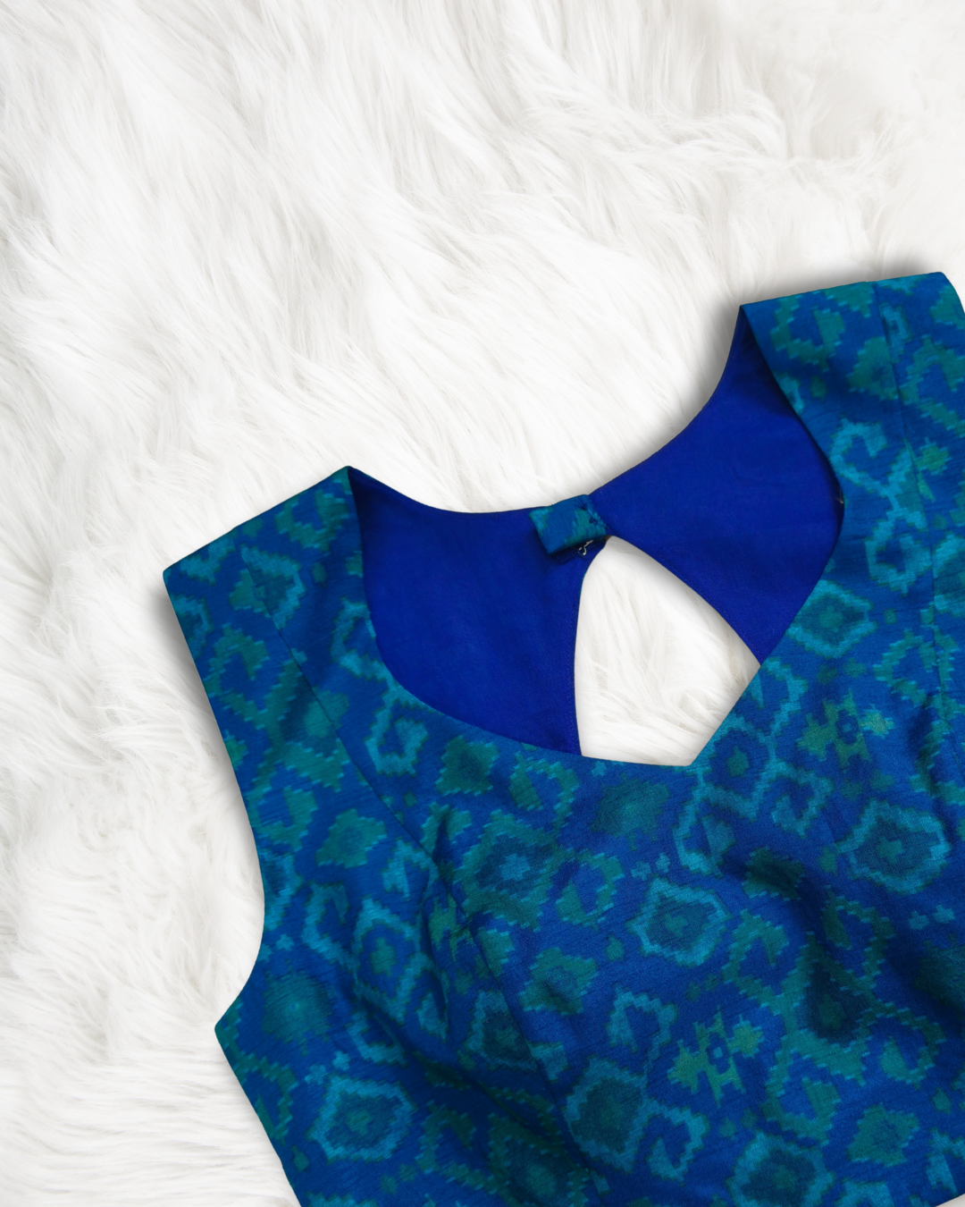 Indigo Ikkat Keyhole Blouse