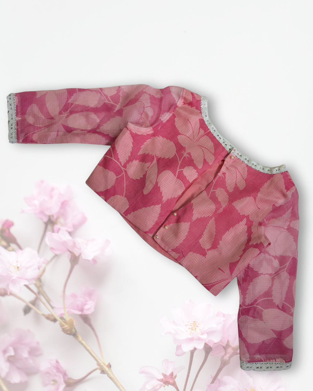 Elegant Kota Silk Pink Blouse with Lace Detailing