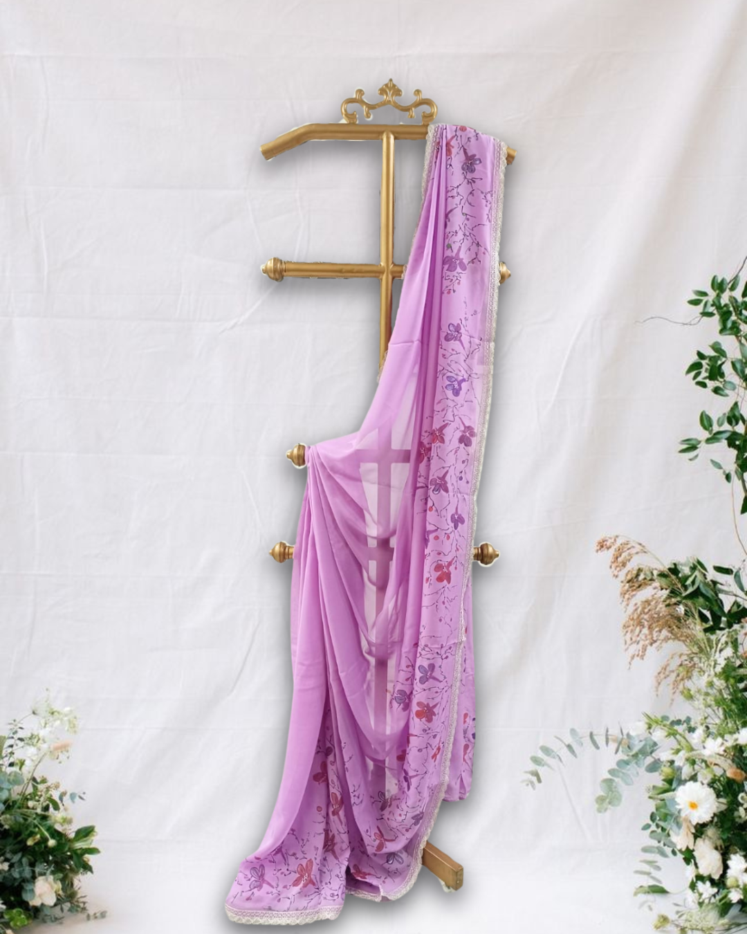 Lavender Dreams Hand-Painted Pure Georgette Saree