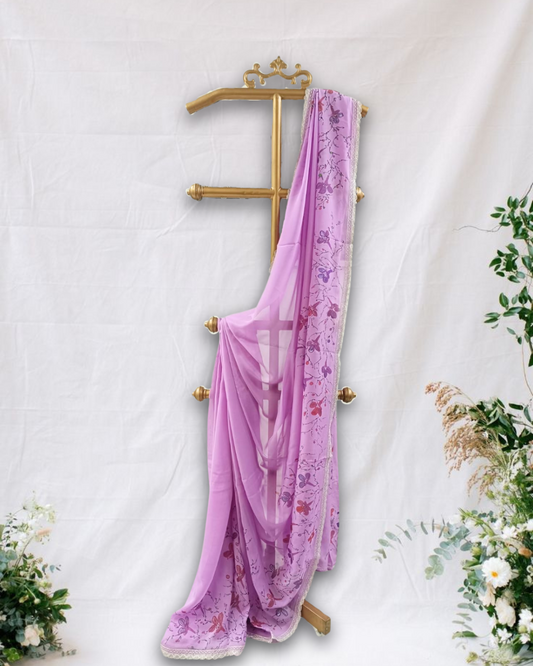 Lavender Dreams Hand-Painted Pure Georgette Saree