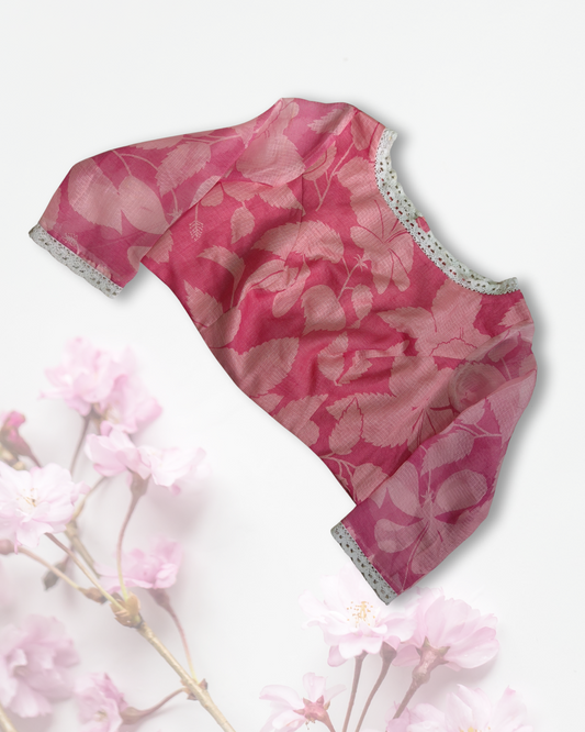 Elegant Kota Silk Pink Blouse with Lace Detailing