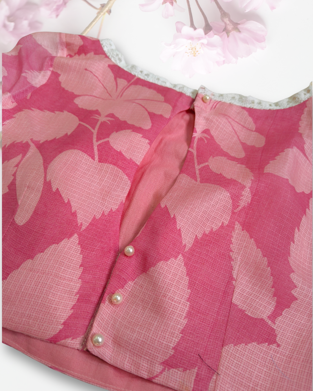Elegant Kota Silk Pink Blouse with Lace Detailing