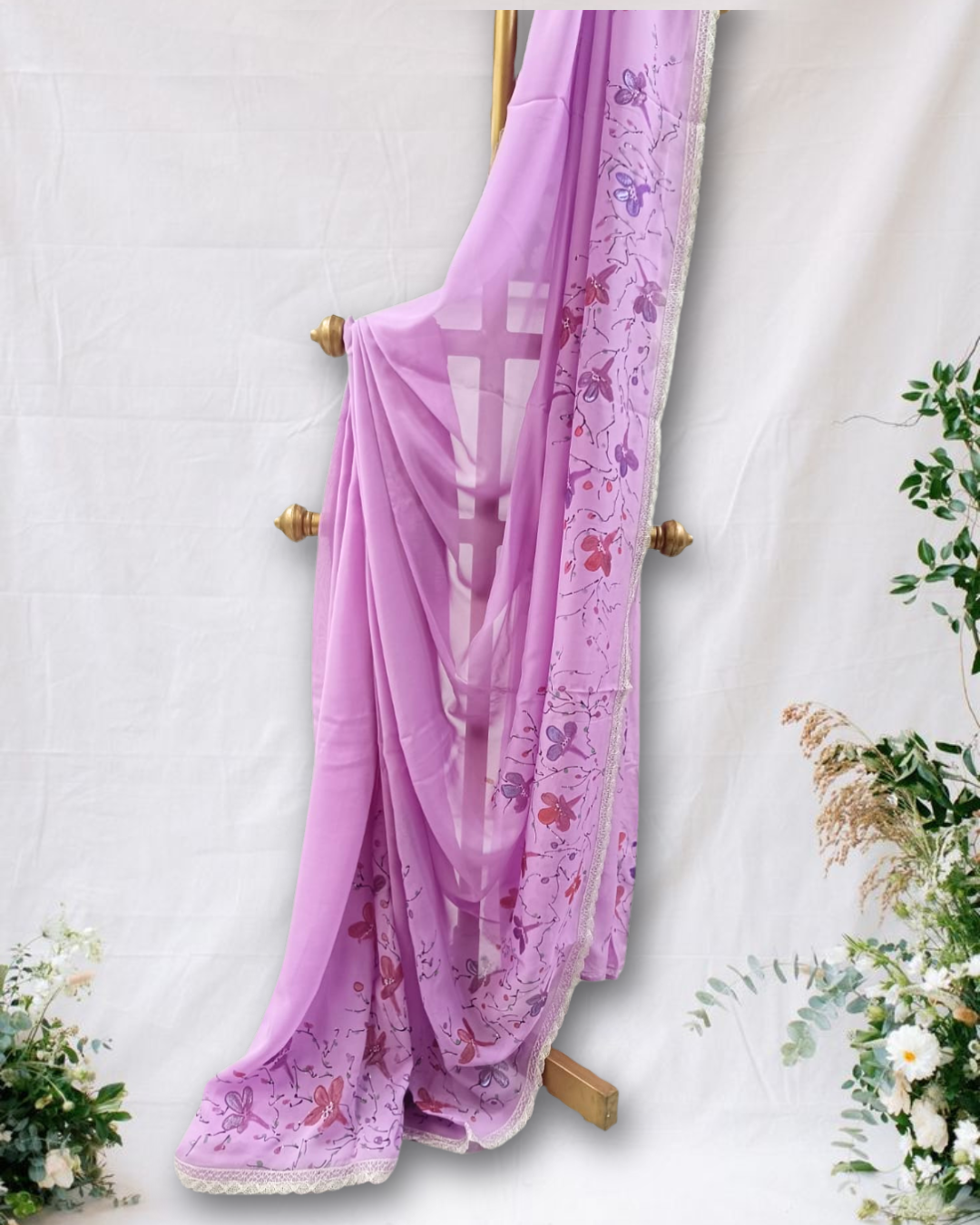 Lavender Dreams Hand-Painted Pure Georgette Saree