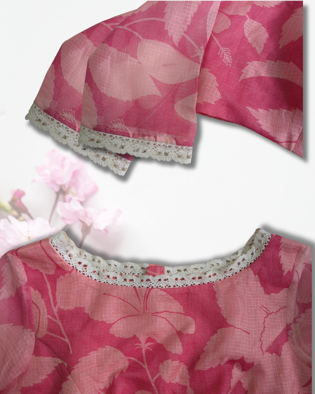 Elegant Kota Silk Pink Blouse with Lace Detailing