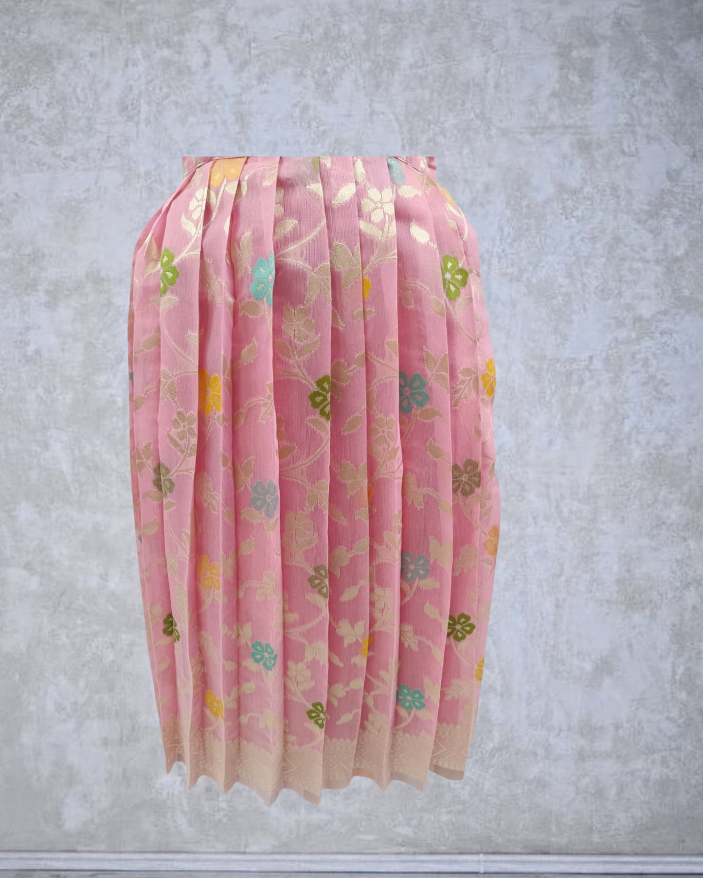 Girls Lehenga Set with Jute Blouse, Banaras Skirt &amp; Chiffon Dupatta (Age 11–14 Years)