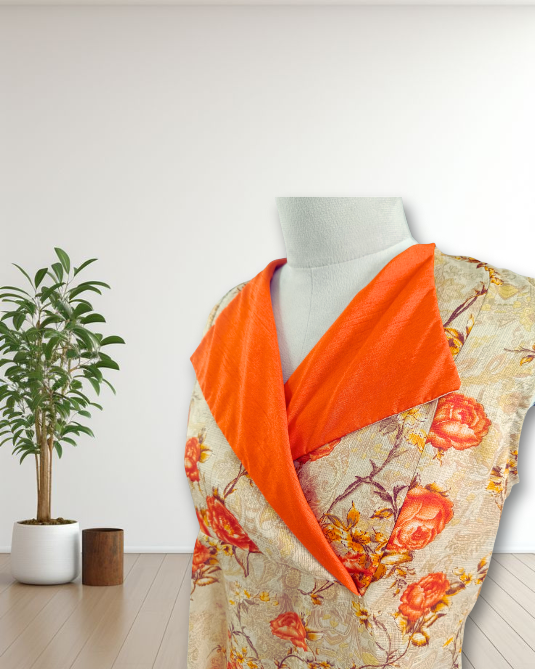 Floral Beige and Orange Synthetic Dress