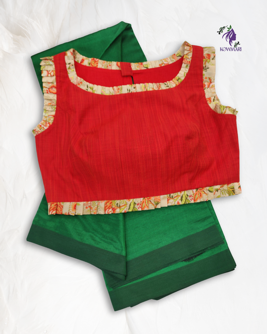 Orange Ruffle Blouse with Mangalagiri Pattu Saree