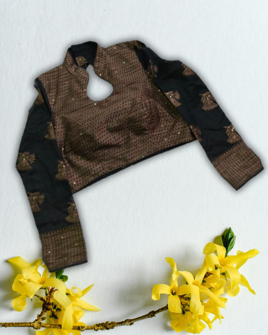 Black & Brown Keyhole Blouse – Khadi Fabric | Adjustable Fit (S to XXL