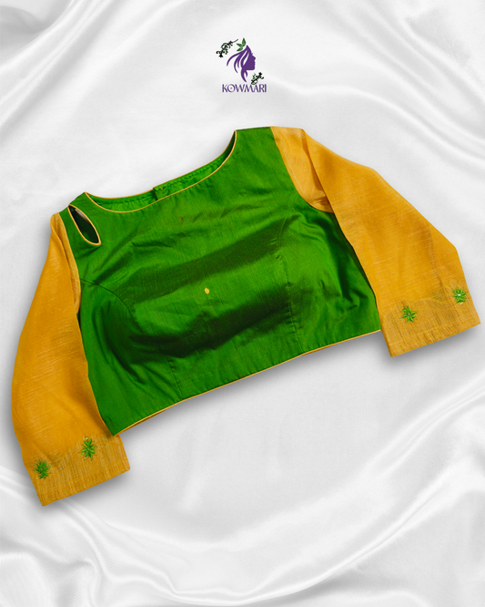 silk blouse featuring contrasting khadhi