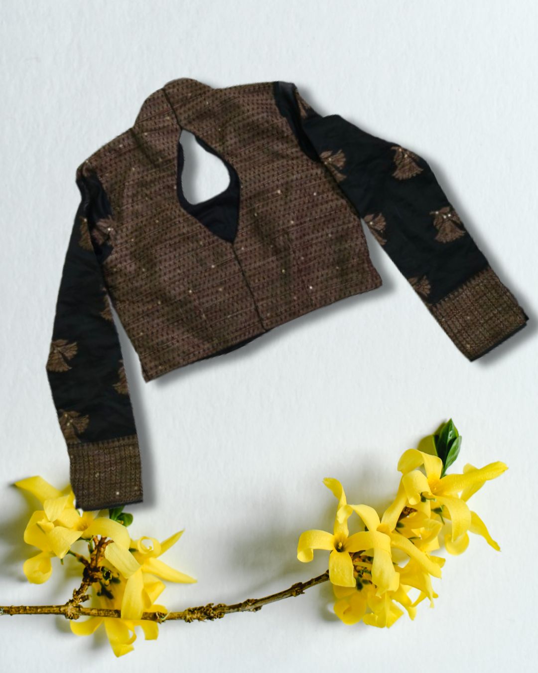 Black & Brown Keyhole Blouse – Khadi Fabric | Adjustable Fit (S to XXL
