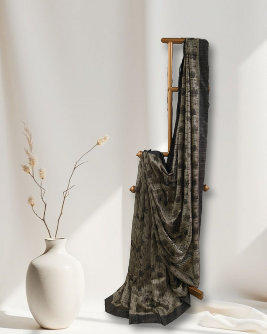 Black& beige Pure Matka Silk Saree