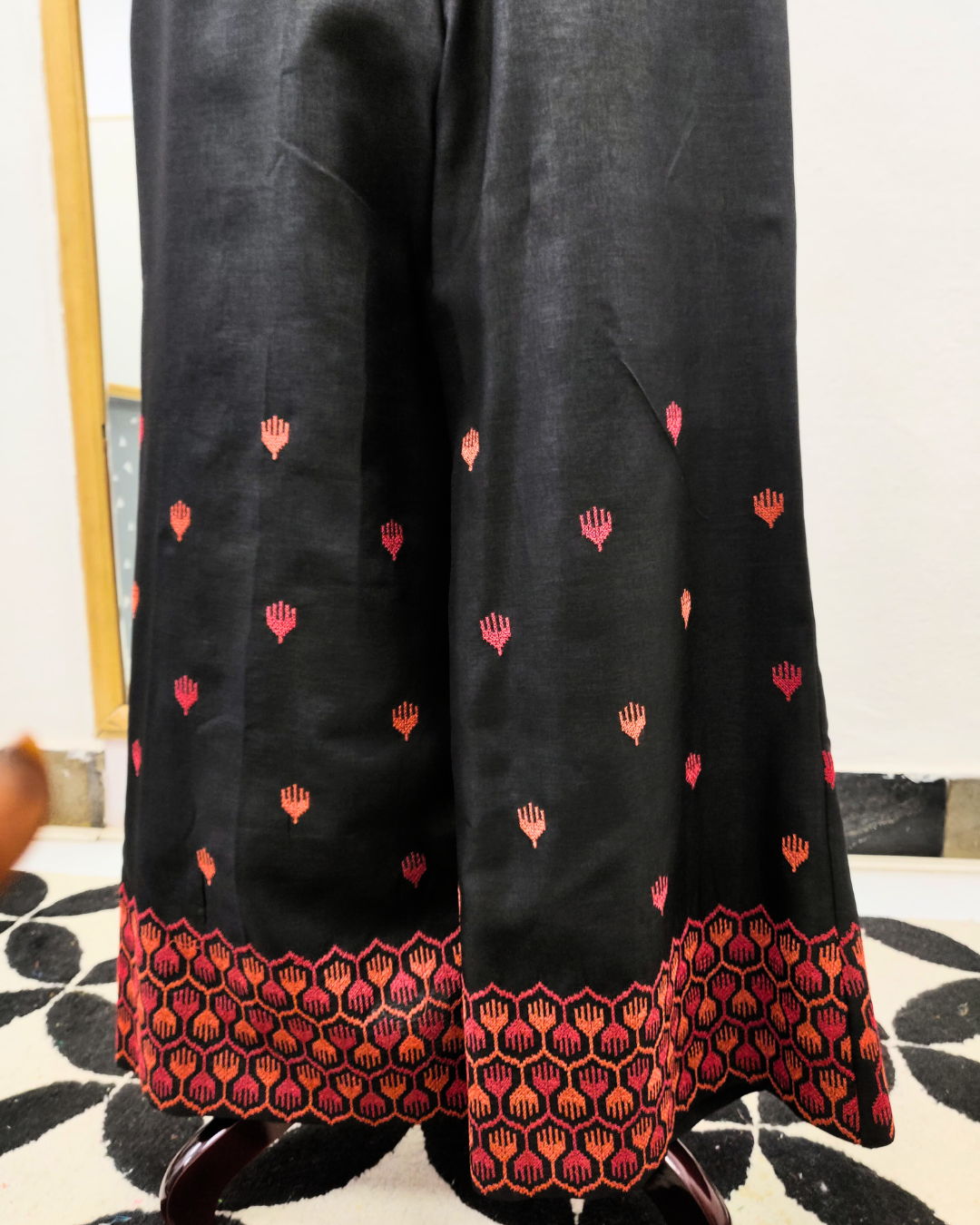 Black  Red Kutch Work Co-ord Set – Vest Coat & Wide-Leg Bottoms