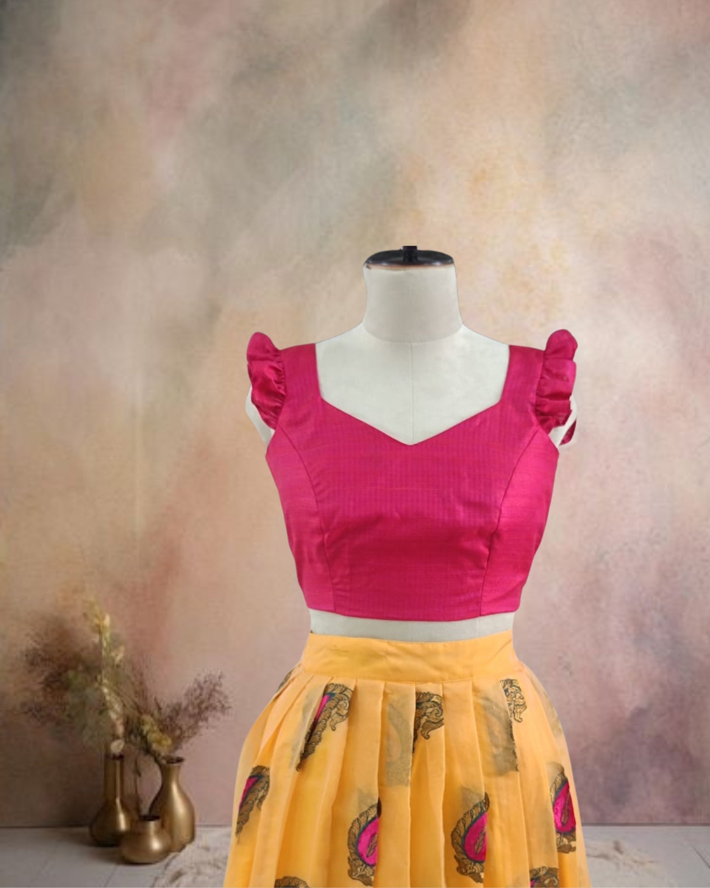 Girls Lehenga Set with Silk Blouse & Banaras Organza Skirt (Age 11–14 Years)