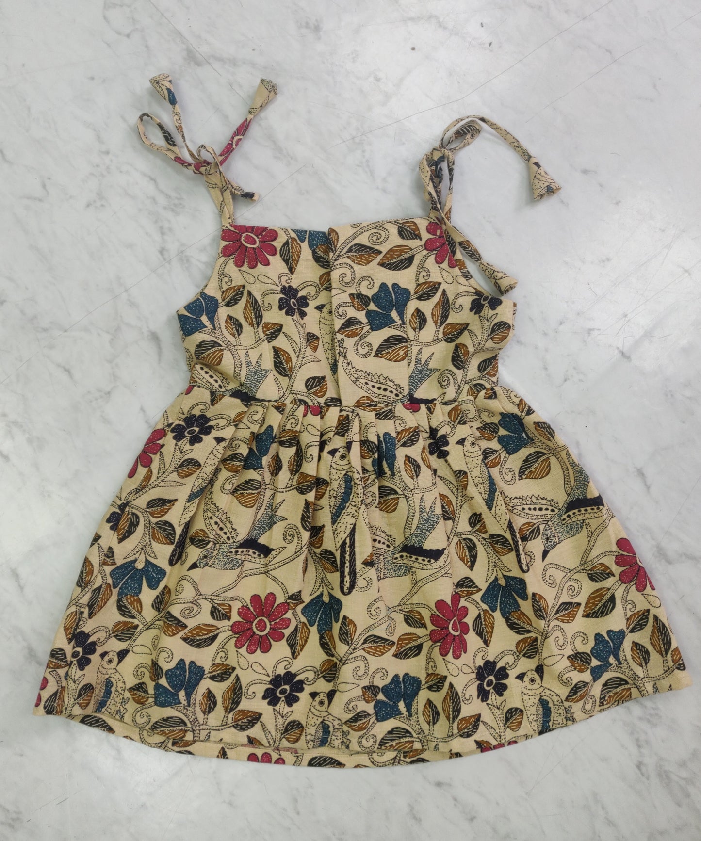 Handcrafted Baby Frock with Shoulder Ties &amp; Bow – Multicolor Floral Print (3-6 Months)