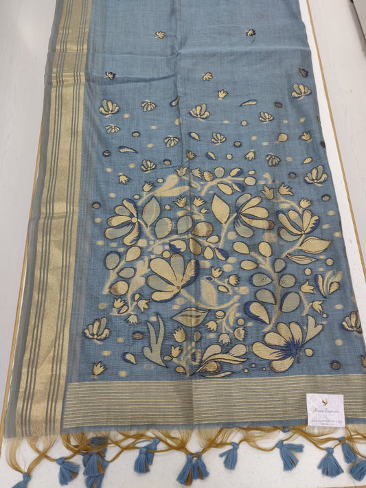 Blue Blossom Muga Cotton Silk Saree