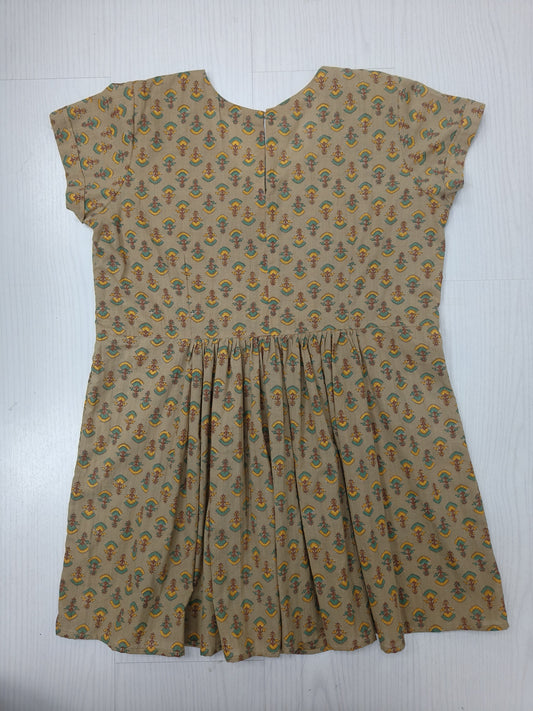 Beige Printed Cotton Kurti Dress