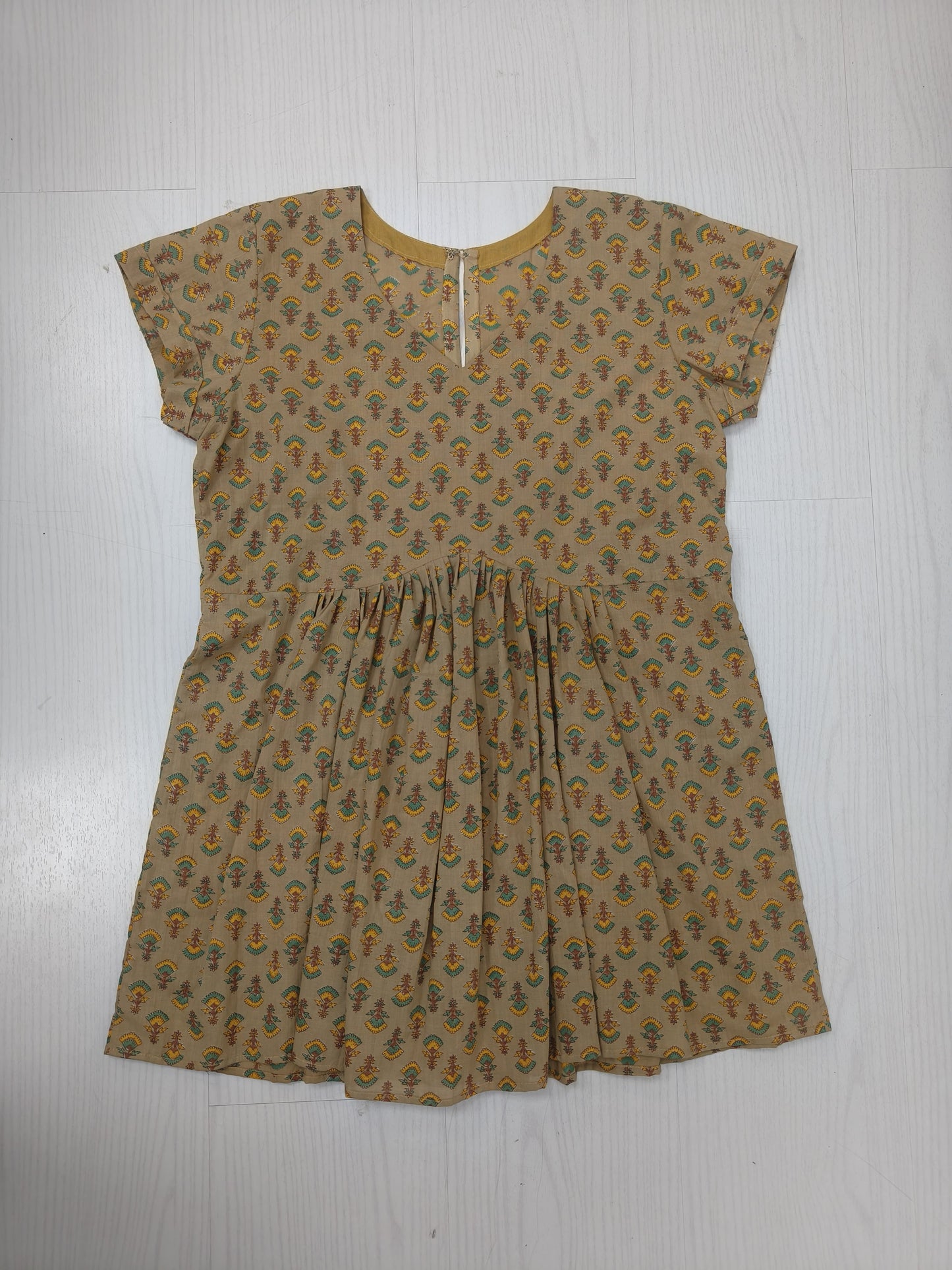Beige Printed Cotton Kurti Dress