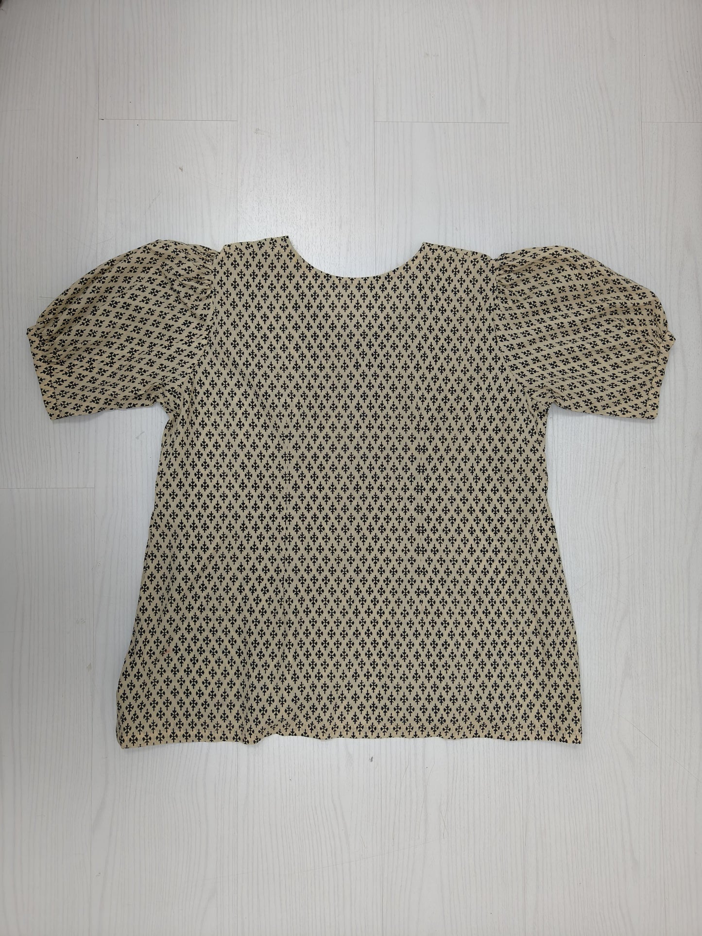 Beige & Black Printed Cotton Kurti Top