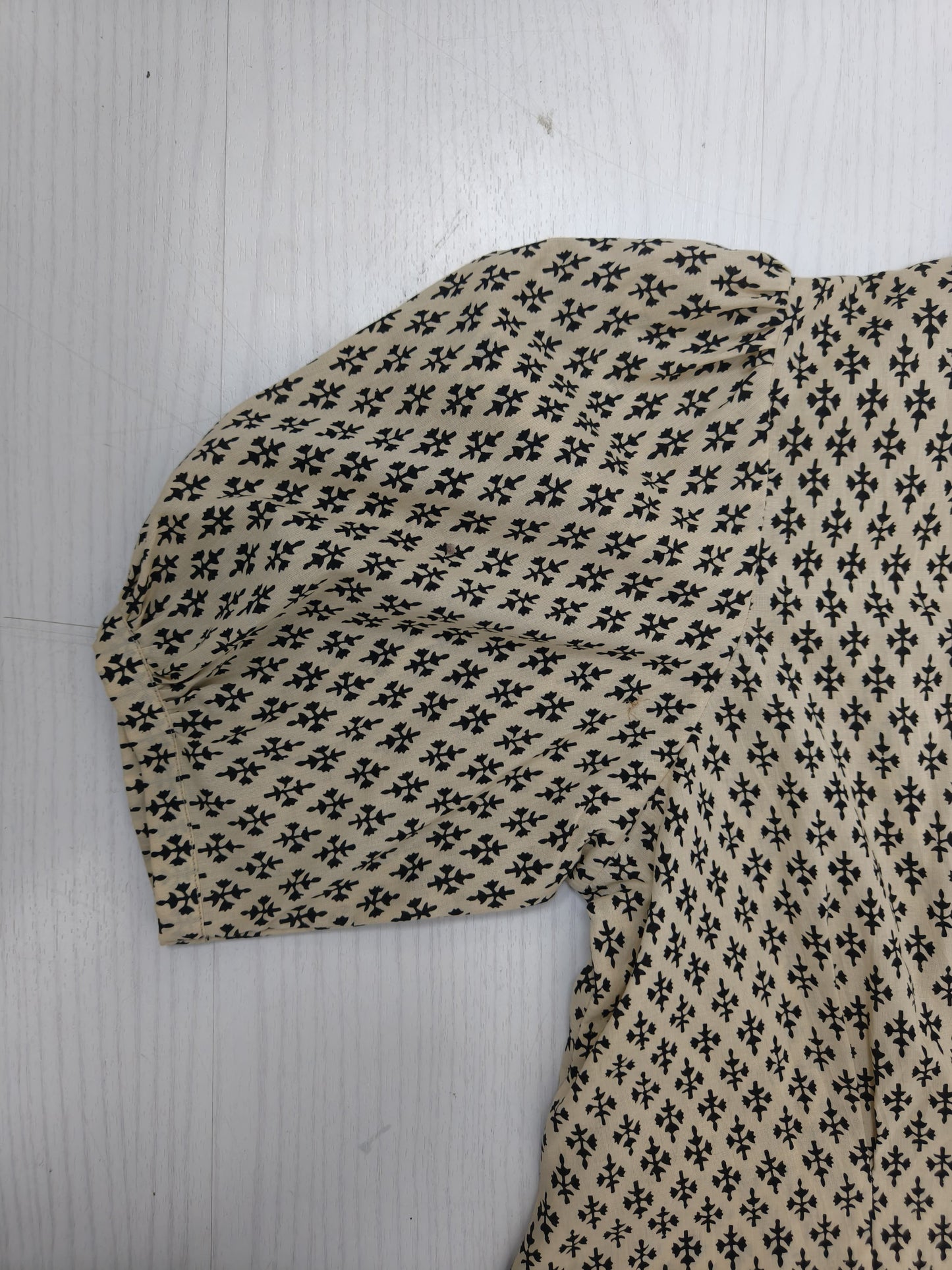 Beige & Black Printed Cotton Kurti Top