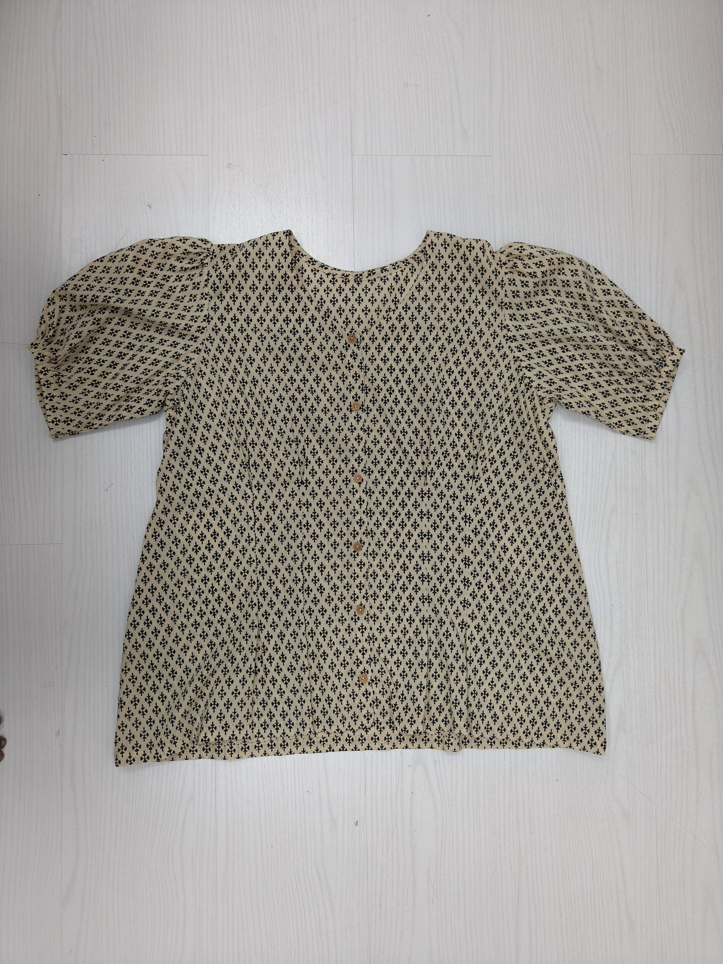 Beige & Black Printed Cotton Kurti Top