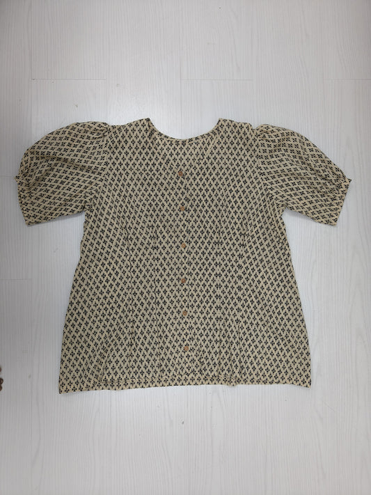 Beige & Black Printed Cotton Kurti Top