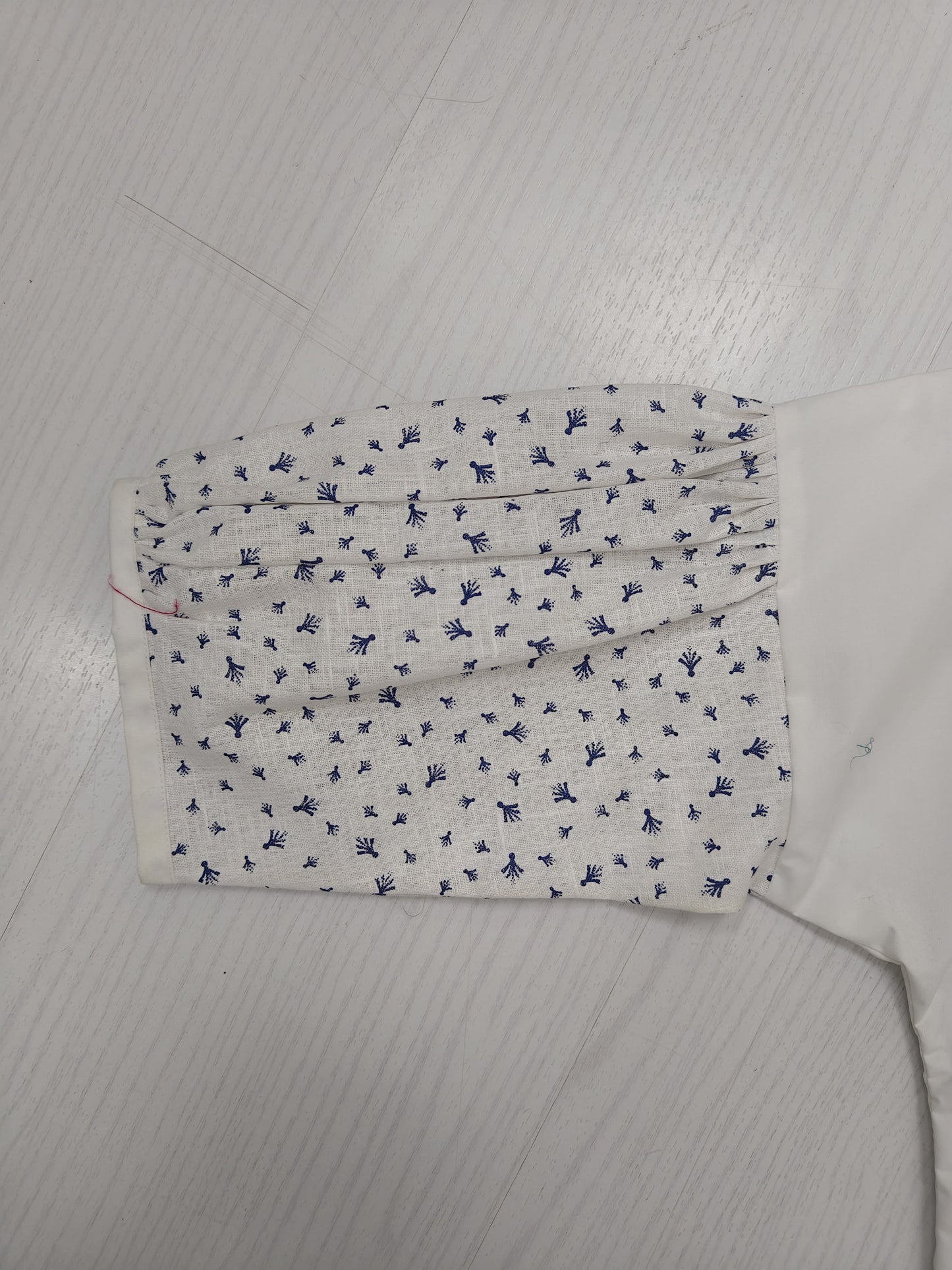 White Khadi Top with Printed Sleeves & Collar