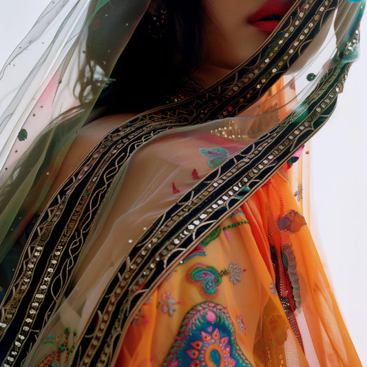 Denim-look Saree with Mirror Work Blouse
